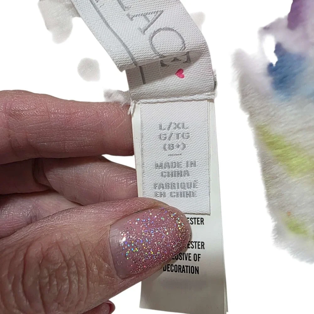 The Children's Place Kids Tie Dye Faux Fur Bear Hat L/XL 8+ Ears‎ Pom Poms